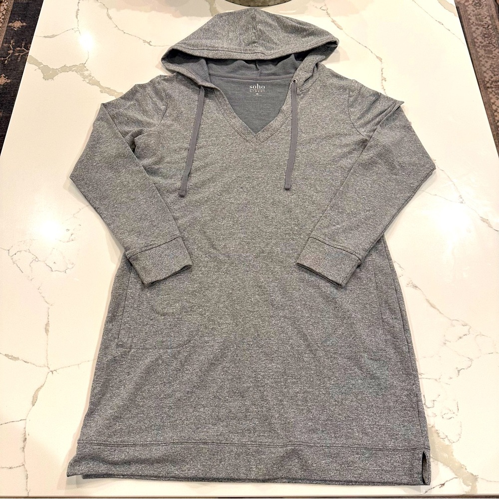 NY and Company Womens Hoodie Sweatshirt Dress Size M Gray Loungewear Casual